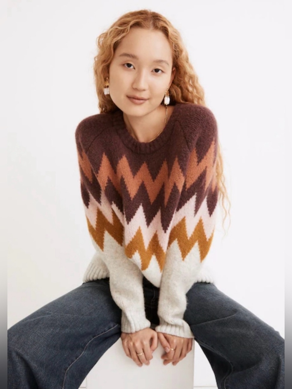 Madewell Dellwood Fair Isle Small Wool Blend Chevron Crewneck Sweater